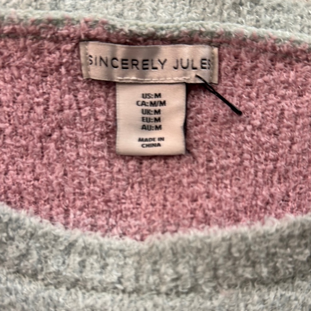 Sincerely Jules Pink and Gray Crew Neck Sweater - Picture 2 of 3